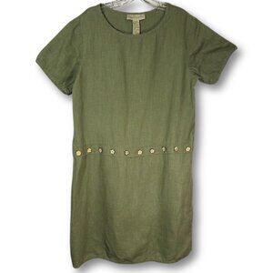 Vintage 90s Sweet Jessie 100% Linen Midi Shirt Dress Green Lagenlook Art to Wear